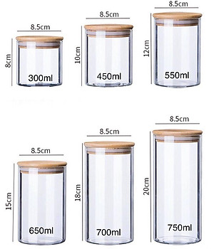 LỌ THỦY TINH NẮP GỖ  ĐỰNG GIA VỊ THỰC PHẨM KHÔ CAO CẤP 