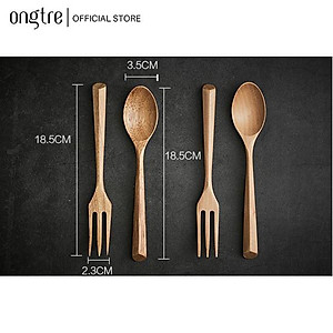 Combo Muỗng Nĩa gỗ sồi kèm túi vải ONGTRE / Du lịch, quà tặng, Decor, văn phòng