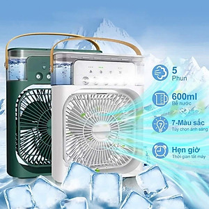Quạt điều hoà hơi nước mini cool fan, quạt hơi nước làm mát phun sương để bàn 3 chế độ gió, dung tích bình lớn tích hợp đèn led, quạt phun sương mini để bàn - Hàng chính hãng
