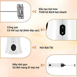 Máy Đánh Sữa, Cà Phê, Trứng, Socola, Matcha Tạo Bọt Sử Dụng Dây Sạc Điện - HÀNG CHÍNH HÃNG MINIIN