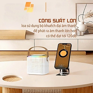 Loa Bluetooth mini kèm 2 micro hát karaoke không dây - Mic hát karaoke âm thanh chất lượng lọc âm khử nhiễu LED RGB - Hàng Nhập Khẩu
