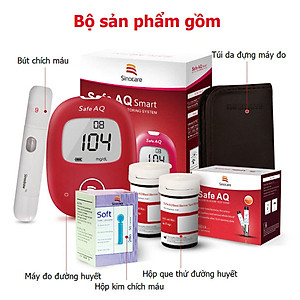 Bộ máy đo đường huyết Sinocare Safe AQ tặng 1 hộp 50 que thử đường huyết và hộp 50 kim chích máu