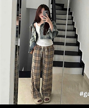 Quần suông kẻ, hàng quảng châu, chất vải mềm mịn, Quần ống rộng kiểu dáng trẻ trung, phù hợp nhiều lứa tuổi, từ 40-65kg