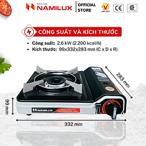 Bếp Gas Du Lịch (Bếp Gas Mini) NaMilux Mother│Van An Toàn Inline Cut│Công Suất 2.6 Kw (2.200 kcal/giờ) - Hàng Chính Hãng