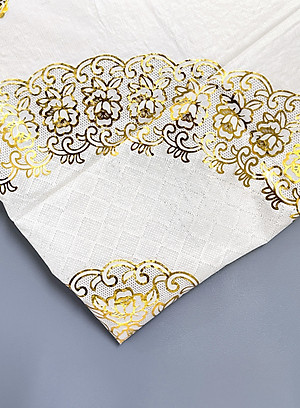 Khăn Trải Bàn WLG.751 tròn, đường kính 180 cm,  hoa văn phủ nhũ vàng, nhựa PVC dẻo, không thấm nước