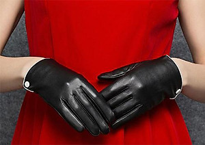 Bao tay nữ lót lông YAOYAO Găng tay nữ da cừu bấm cúc trắng - BHY9748 Găng tay da cảm ứng. Hàng chính hãng.