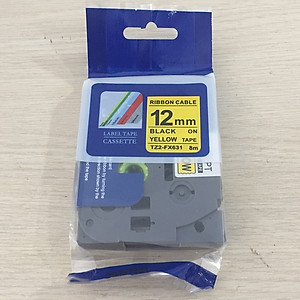 [ Combo 5 cuộn]  Nhãn TZ2-FX631 siêu dẻo - Chữ đen trên nền vàng 12mm - Hàng nhập khẩu