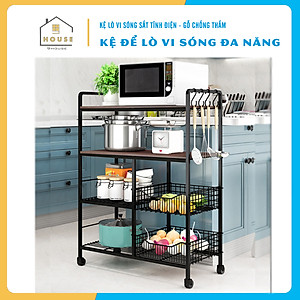 Kệ lò vi sóng đa năng 179-2 thương hiệu 9House kệ bếp để lò nướng nồi cơm điện kèm giá rổ để rau củ gia vị loại khung sắt dày sơn tĩnh điện chống rỉ mặt gỗ MDF lõi xanh chống ẩm bề mặt phủ melamine chống thấm cao cấp - Hàng chính hãng