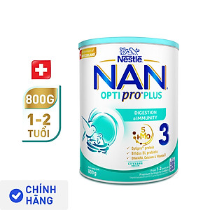 Sữa Bột Nestlé NAN OPTIPRO PLUS 3 800g/lon với 5HMO xuất xứ Thụy Sĩ - Hỗ trợ Tiêu Hóa, Đề Kháng, Trí Não & Chiều Cao (1-2 tuổi)