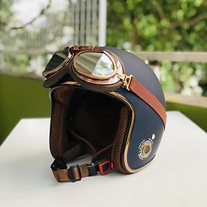 Mũ bảo hiểm xe máy 3/4 RONA R8 kèm kính phi công viền đồng cao cấp chính hãng