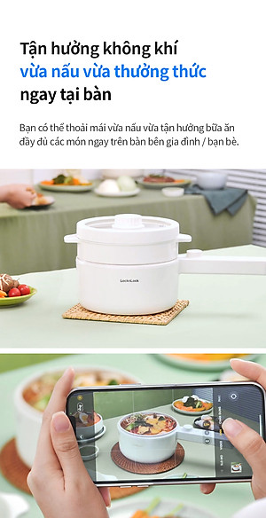 Nồi điện đa năng Locknlock Electric multi pot EJP436IVY 220V, 50Hz, 600W, 1.5L- Màu ngà - Hàng chính hãng