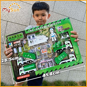 Bộ xe đồ chơi công trình trẻ em mô hình cho bé trai Cần cẩu, Xe Ben, Xe Tải, Trộn bê tông MySun