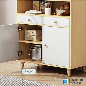 Tủ Gỗ Đa Năng Cửa Kính 80cm, Tủ Decor Phòng Khách, Nhà Bếp Màu Trắng Oak (Sồi) SIB Decor KG21