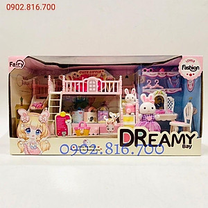 Hộp đồ chơi ngôi nhà búp bê - ngôi nhà của thỏ - phòng ngủ - bàn trang điểm