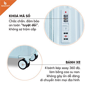 Vali Du Lịch Bamozo 8812 Thời Trang Màu Xanh Nhạt Size 20/24 Chất Liệu Nhựa ABS Bền Đẹp Bảo Hành 5 Năm