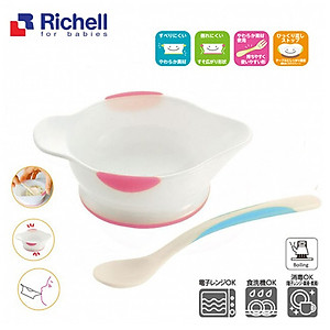 Bộ bát thìa ăn dặm Richell trắng hồng