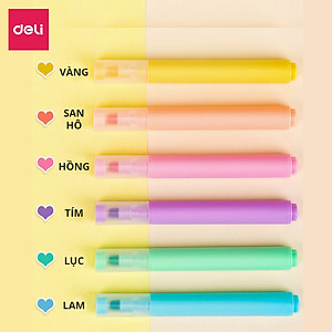 Set 6 Chiếc Bút Highlight Hai Đầu Bút Nhớ Dòng Đánh Dấu Dạ Quang Take Note Ghi Chú Deli - Bảng Màu Pastel Macaron - 33002 S605 S735 S134
