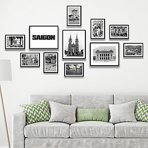 Bộ Khung Ảnh Treo Tường Tặng Kèm bộ ảnh như hình, đinh treo tranh và sơ đồ treo - PGC218