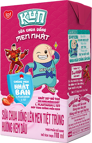Thùng 48 Hộp Sữa Chua Uống Hương Kem Dâu KUN 110ml/hộp