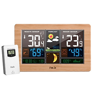 Đồng hồ đa chức năng không dây FanJu, màn hình lớn, hiển thị thời gian, nhiệt độ, độ ẩm, tuần trăng…