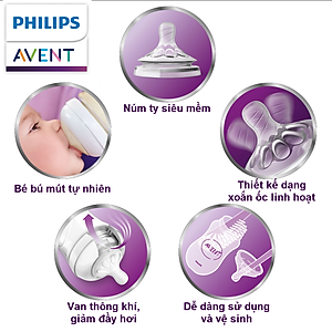 Bộ bình sữa, ty ngậm thiết kế tự nhiên Philips Avent