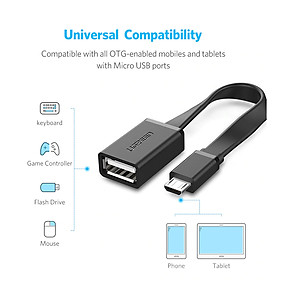 Cáp chuyển đổi USB 2.0 sang Micro USB OTG loại dẹt Ugreen 10821 - Hàng Chính Hãng