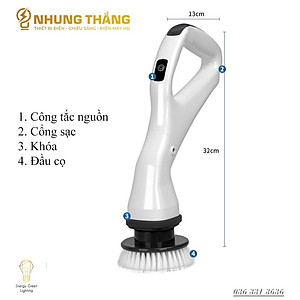 Máy Cọ Chà Sàn Vệ Sinh  Tự Động, Bàn Chải Làm Sạch Vệ Sinh Nhà Tắm Không Dây Với 4 Đầu Thay Thế