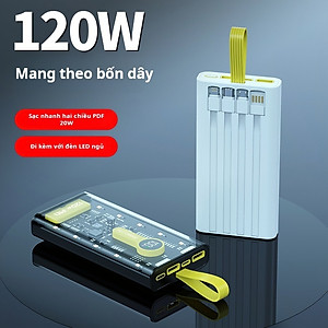 Sạc Dự Phòng trong suốt 30000mAh - sạc siêu nhanh, tích hợp 4 cáp, 2 cổng usb, sạc cùng lúc nhiều điện thoại - Hàng chính hãng