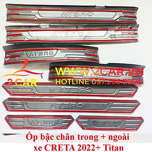 Ốp bậc cửa, nẹp bước chân trong, ngoài xe Hyundai Creta 2022- 2023 chất liệu Titan cao cấp