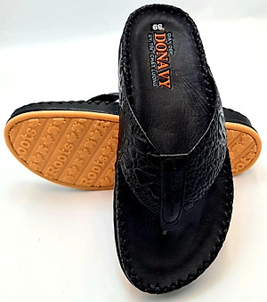  DÉP KẸP NAM DA BÒ THẬT 100% DONAVY CAO CẤP ,IN VÂN CÁ SẤU NỔI BẬT DOKB