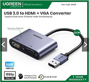 Cáp chuyển USB sang HDMI/ VGA Ugreen 20518 - Hàng chính hãng