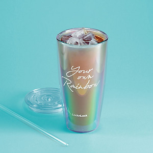 Ly nhựa 2 lớp LocknLock Rainbow HAP507WHTH - kèm ống hút - Dung tích 750ml