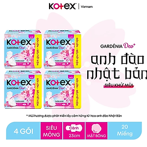 Combo 4 gói băng vệ sinh Gardenia Deo+ - Hoa Anh Đào siêu mỏng cánh 23cm 20 miếng