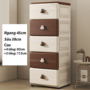 (Ngang 45cm) Tủ Đựng Đồ Đa Năng Hình Gấu Nâu 4/5 Tầng Cho Bé Bằng Nhựa Cao Cấp, Có Bánh Xe Tiện Dụng-Tủ Quần Áo
