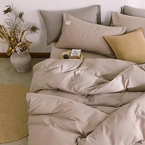 Bộ Chăn Ga Gối Cotton Tici LIDACO Cao Cấp - Màu Be