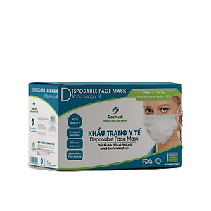 Khẩu trang y tế CAEMEDI 3 lớp trắng cao cấp, kháng khuẩn, lọc bụi bẩn đạt chuẩn BFE, FDA xuất khẩu Châu Âu - Hộp 50 cái