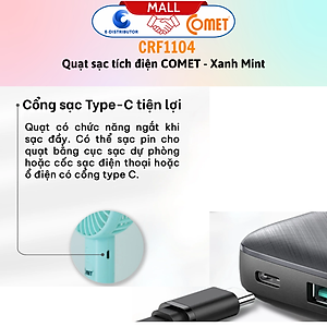 Quạt Sạc Tích Điện Cầm Tay Comet CRF1104 - Công Suất	4W - Dùng Liên Tục 4H - Hàng Chính Hãng - Bảo Hành 12 Tháng