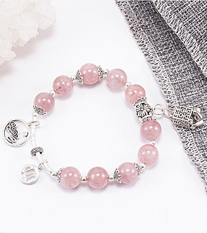 Vòng Tay Phong Thủy Đá Thạch Anh Hồng Phối Charm Đèn Lồng Bạc (10mm) Mệnh Hỏa, Thổ Ngọc Quý Gemstones