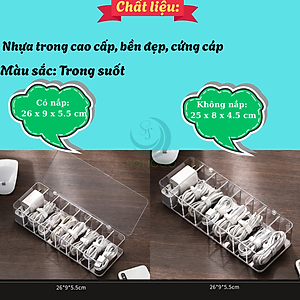 Hộp Nhựa Trong Suốt Đựng Cáp Sạc & Phụ Kiện - Hộp Chia Ngăn Đa Năng Lưu Trữ Dây Sạc- Hộp Đựng Dây Cáp Mini Có Nắp Đậy- Hộp Nhựa Trong Suốt Đựng Đồ Công Nghệ- Hộp Lưu Trữ Dây Điện, Củ Sạc, Văn Phòng Phẩm