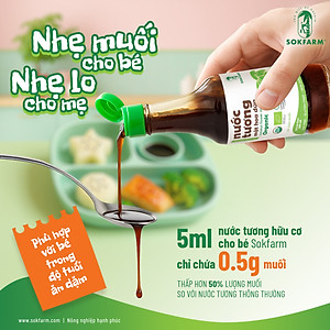 Nước tương mật hoa dừa organic Sokfarm - Cho bé, Không từ đậu nành, cắt giảm muối, không chất bảo quản