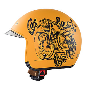 Nón bảo hiểm 3/4 kính âm Royal M139 Vàng Cam Nhám tem V7 Cafe Racer cao cấp Lót tháo rời, che hết mặt