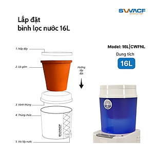 Bình lọc nước uống trực tiếp SWACF 16L | CWFNL Nano bạc, lõi lọc 7L, tốc độ lọc 2 - 4 lít/giờ, giữ khoáng thiết yếu - Công nghệ Mỹ