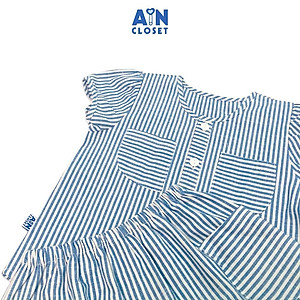 Bộ quần áo ngắn bé gái họa tiết Kẻ sọc xanh linen cotton - AICDBGKTI3OG - AIN Closet
