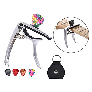 3in1 Alloy Universal Guitar Capo with 5 Picks and Leather Pick Holder for Acoustic Guitars Electric Guitar Ukuleles Mandolins Bass Guitars