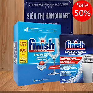 Viên rửa bát Finish 150 viên + Muối rửa bát Finish 1,2kg dành cho máy rửa bát