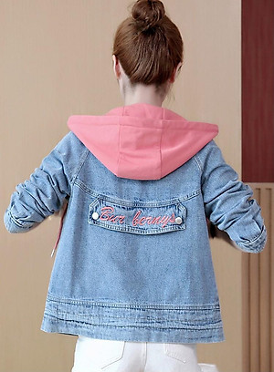 Áo khoác jean nữ Titishop NT100 Nón Hồng
