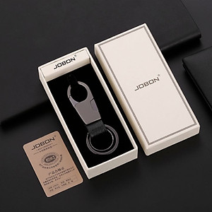 Móc chìa khóa đa năng ô tô, xe máy, gia đình thương hiệu JOBON - Thép hợp kim cao cấp - Trọng lượng: 36g - Da thật 100% - Mã: ZB-028X (màu xám) - Hàng Nhập Khẩu