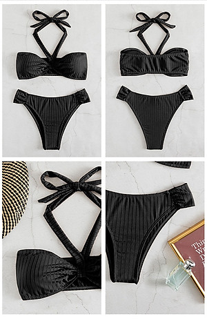 Bikini đồ bơi nữ 2 mảnh dây đeo cổ Bassi tam giác quần lọt khe