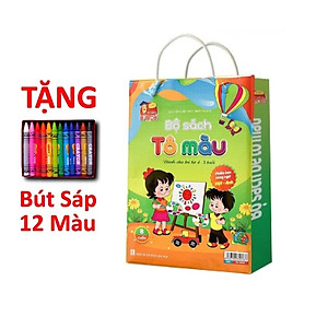 Sách - Bộ Sách Tô Màu phiên bản song ngữ Việt-Anh - Dành cho bé từ 4-5 tuổi (Túi 8 cuốn) Tặng hộp bút sáp 12 màu