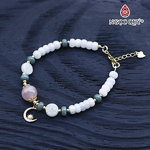 Vòng cẩm thạch phỉ thúy phối thạch anh hồng charm bạc mạ vàng - Ngọc Quý Gemstones